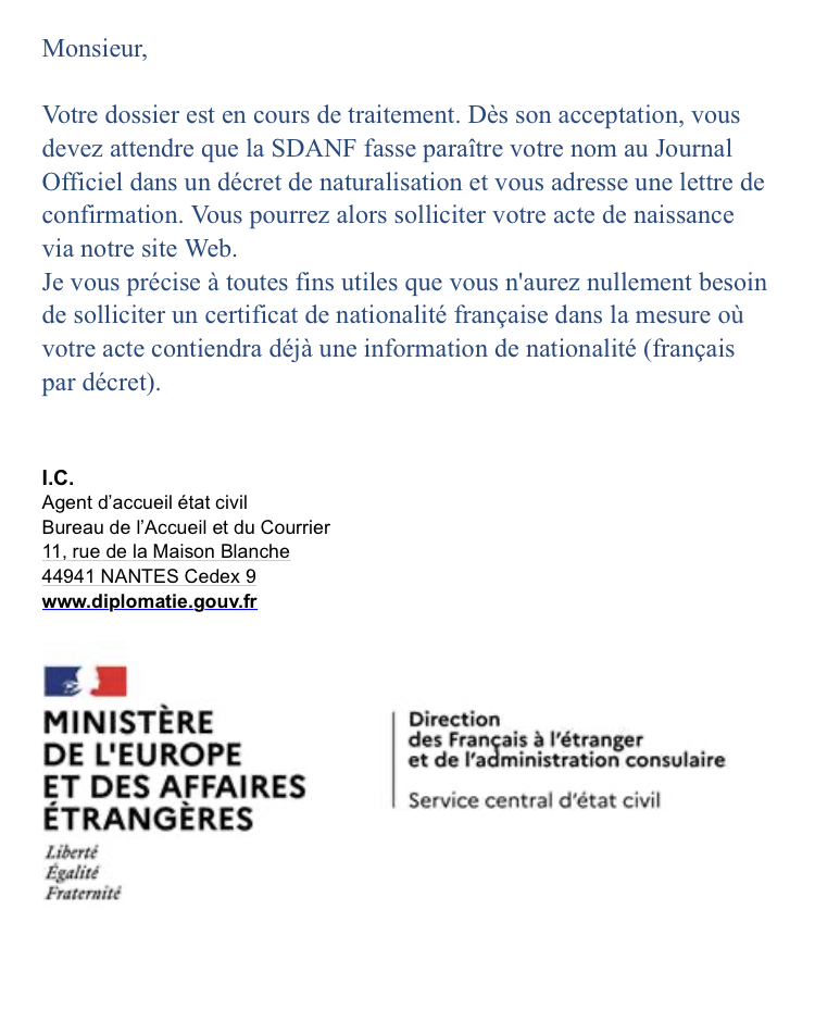 NATURALISATION PAR DECRET FORUM 1 Suivi de dossier REZE & SCEC