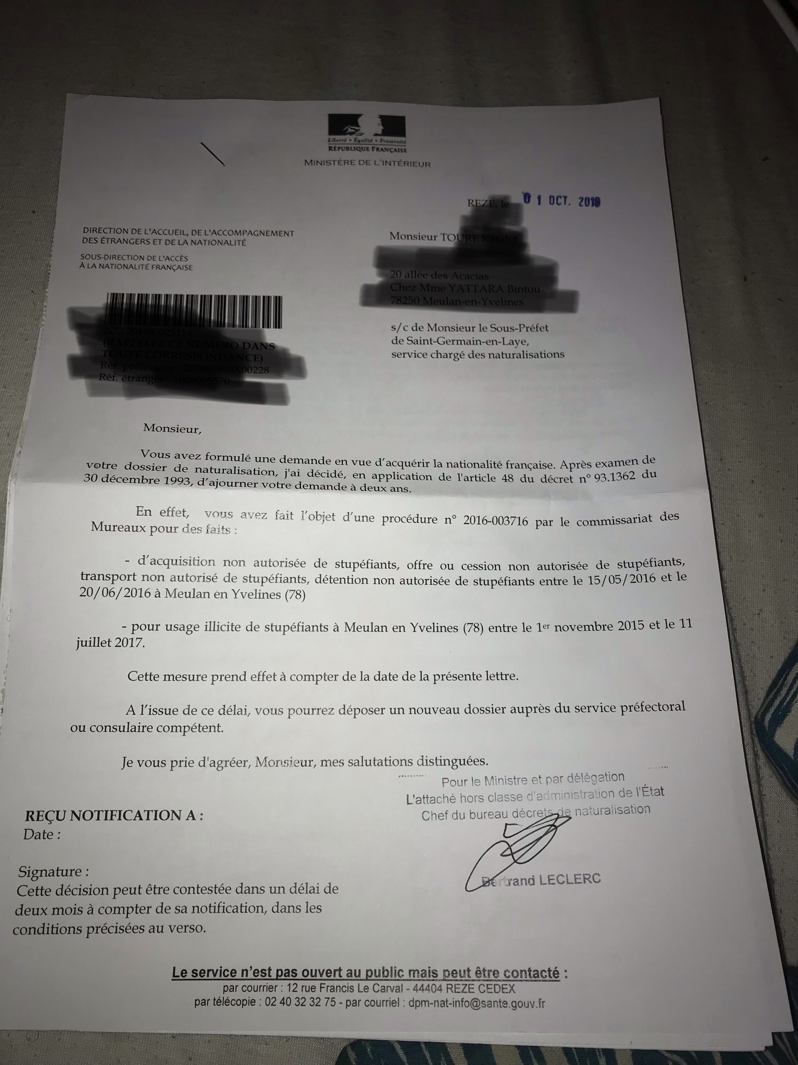 Naturalisation : Ajourné pour rappel a la loi - Naturalisation Par ...