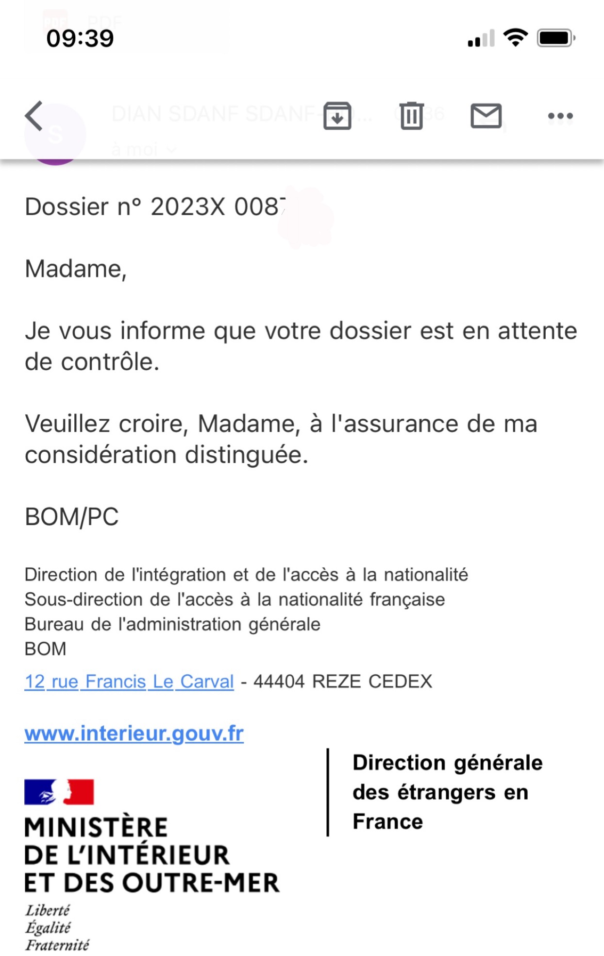 FORUM 1 NATURALISATION PAR DECRET Suivi de dossier SDANF & SCEC